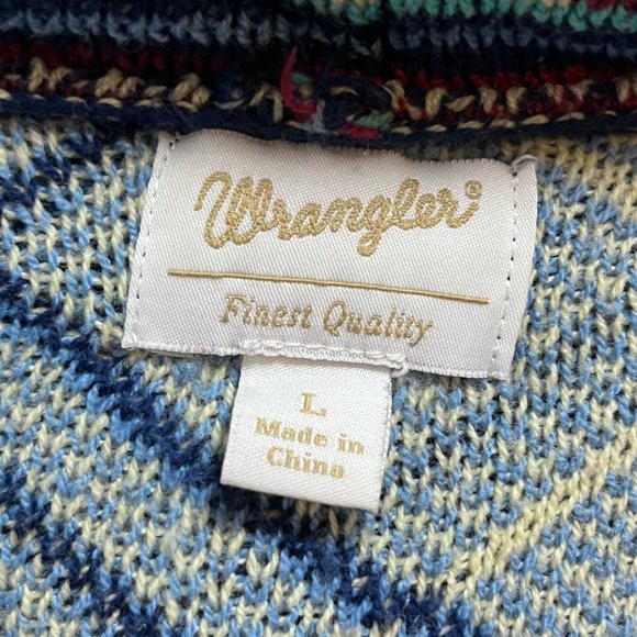 Wrangler Blanket Sweater Cardigan Southwest Geometric Plaid Design Fringe Sz LG - Picture 4 of 8